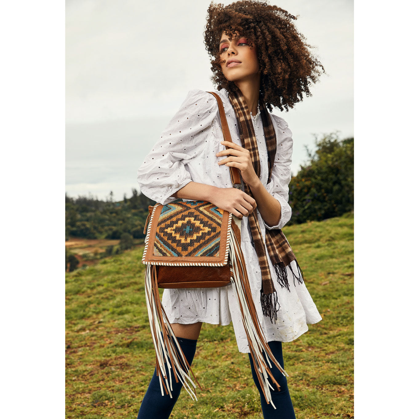 Sac en cuir et poils de vachette de style bohème chic