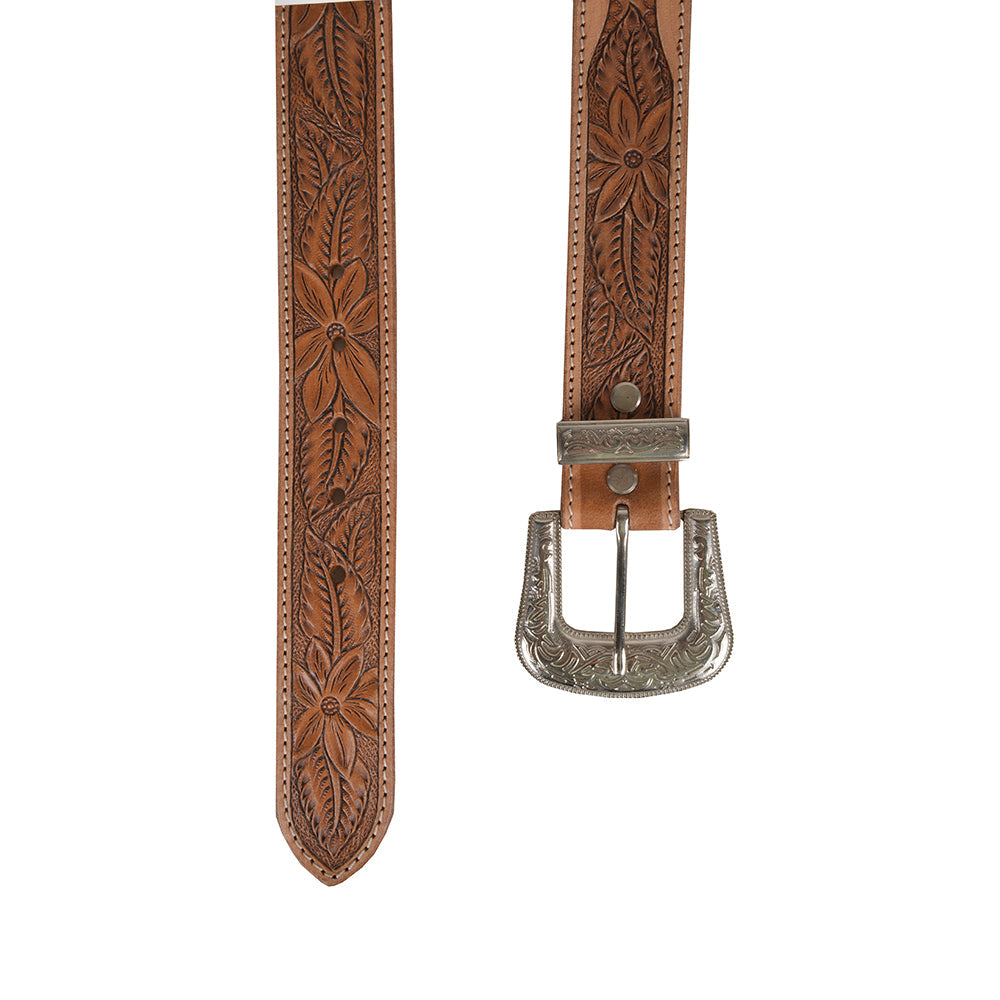 Ceinture en cuir pour femme, gravée main, motif bouleau