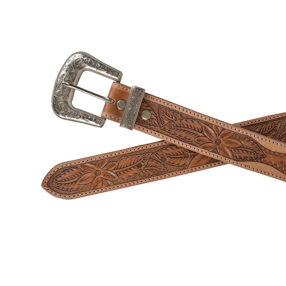Ceinture en cuir pour femme, gravée main, motif bouleau