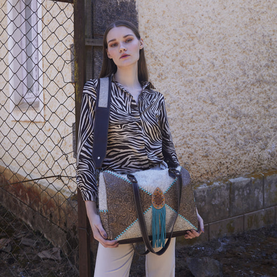 Sac en cuir repoussé Cascade azur
