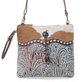 Sac bandoulière en cuir gaufré Myra Blue Isle pour femme, petit format, style western avec accents Hairon