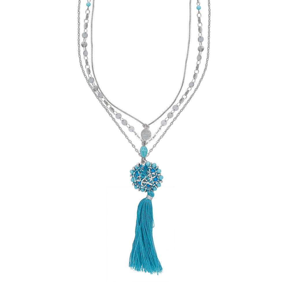 Collier à pampilles bleues