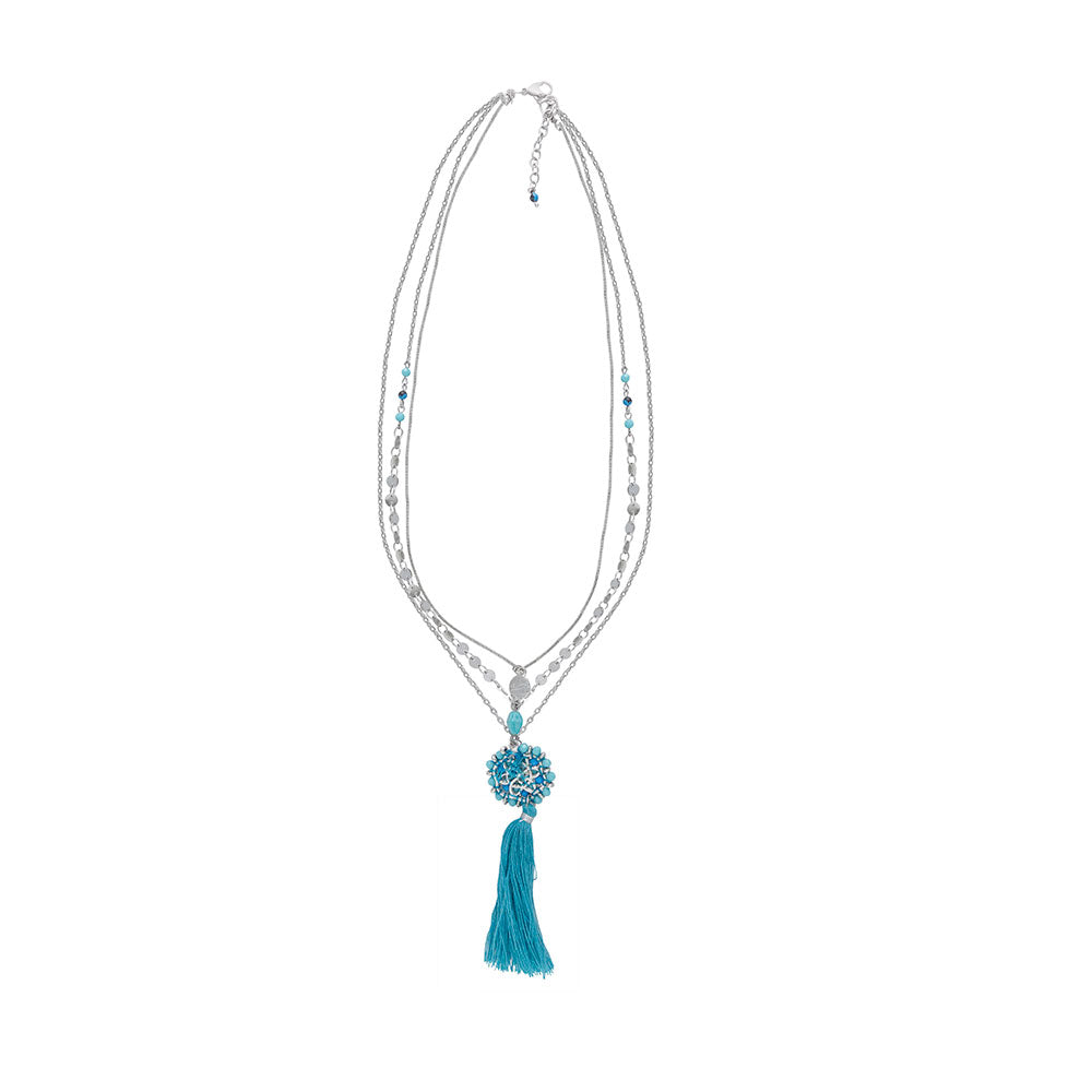 Collier à pampilles bleues