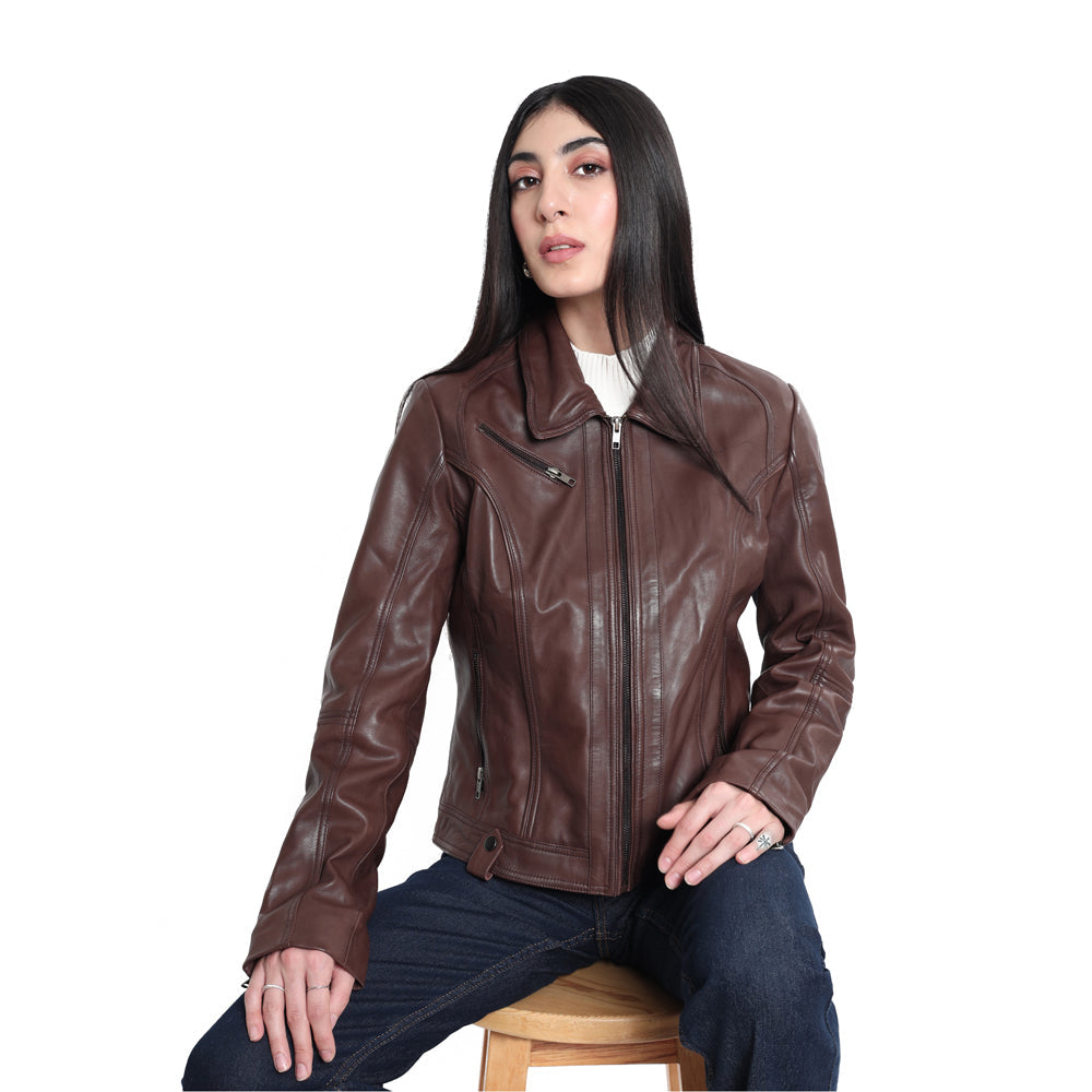 Blouson en cuir à volants ailés