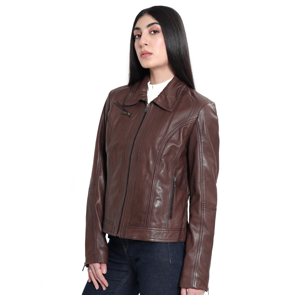 Blouson en cuir à volants ailés