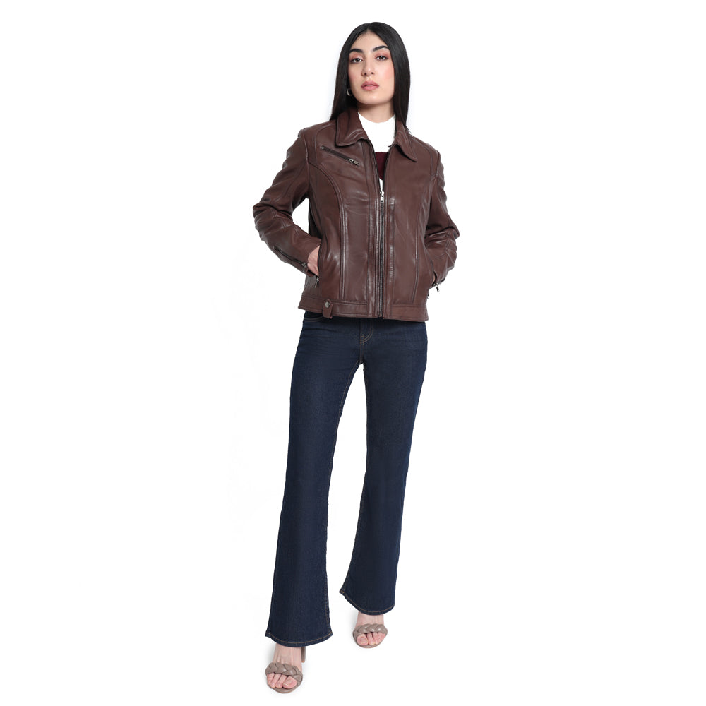 Blouson en cuir à volants ailés