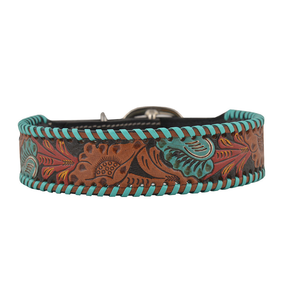 Collier pour chien en cuir repoussé "Full Bloom"