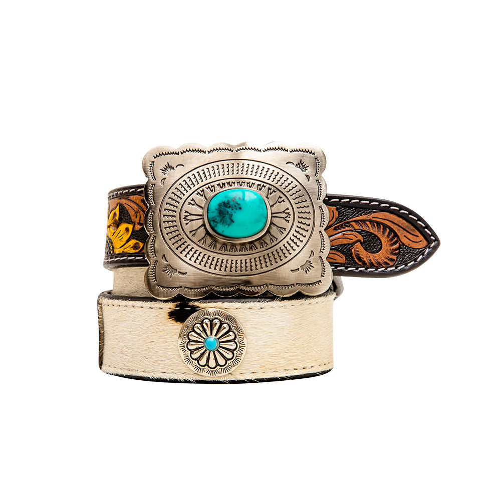 Ceinture Klepto Concho pour femme, en cuir repoussé main