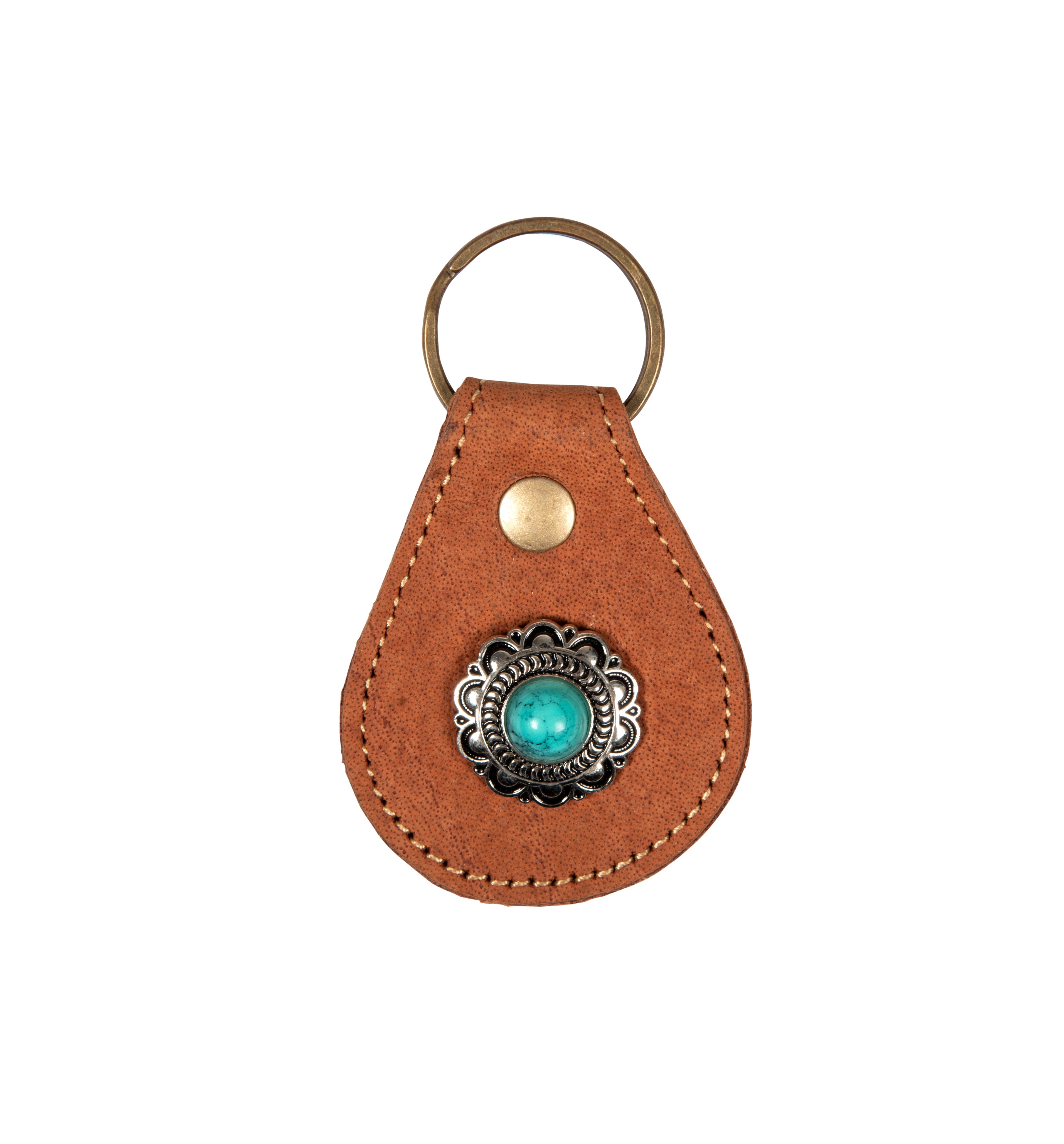 Porte-clés en cuir caramel Concho