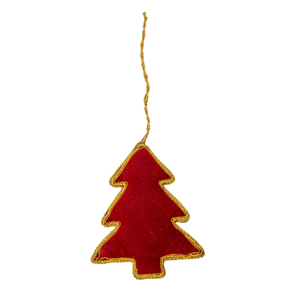Ornement de Noël en forme de sapin avec des bijoux, en rouge
