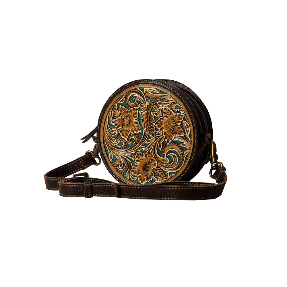 Sac rond Magnolia Lane en cuir repoussé à la main