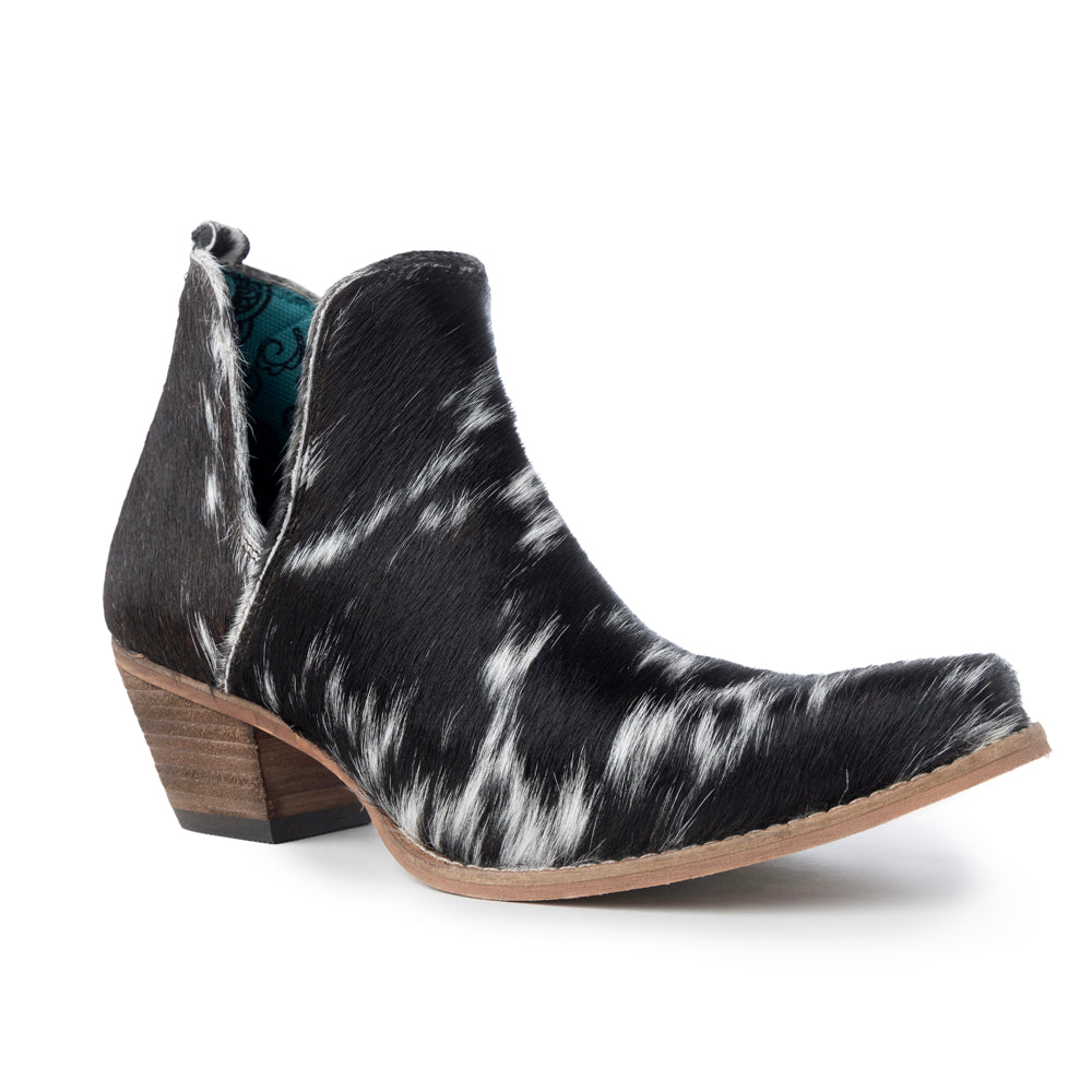 Bottes Sunset Bloom en cuir de vachette fendu noir et blanc