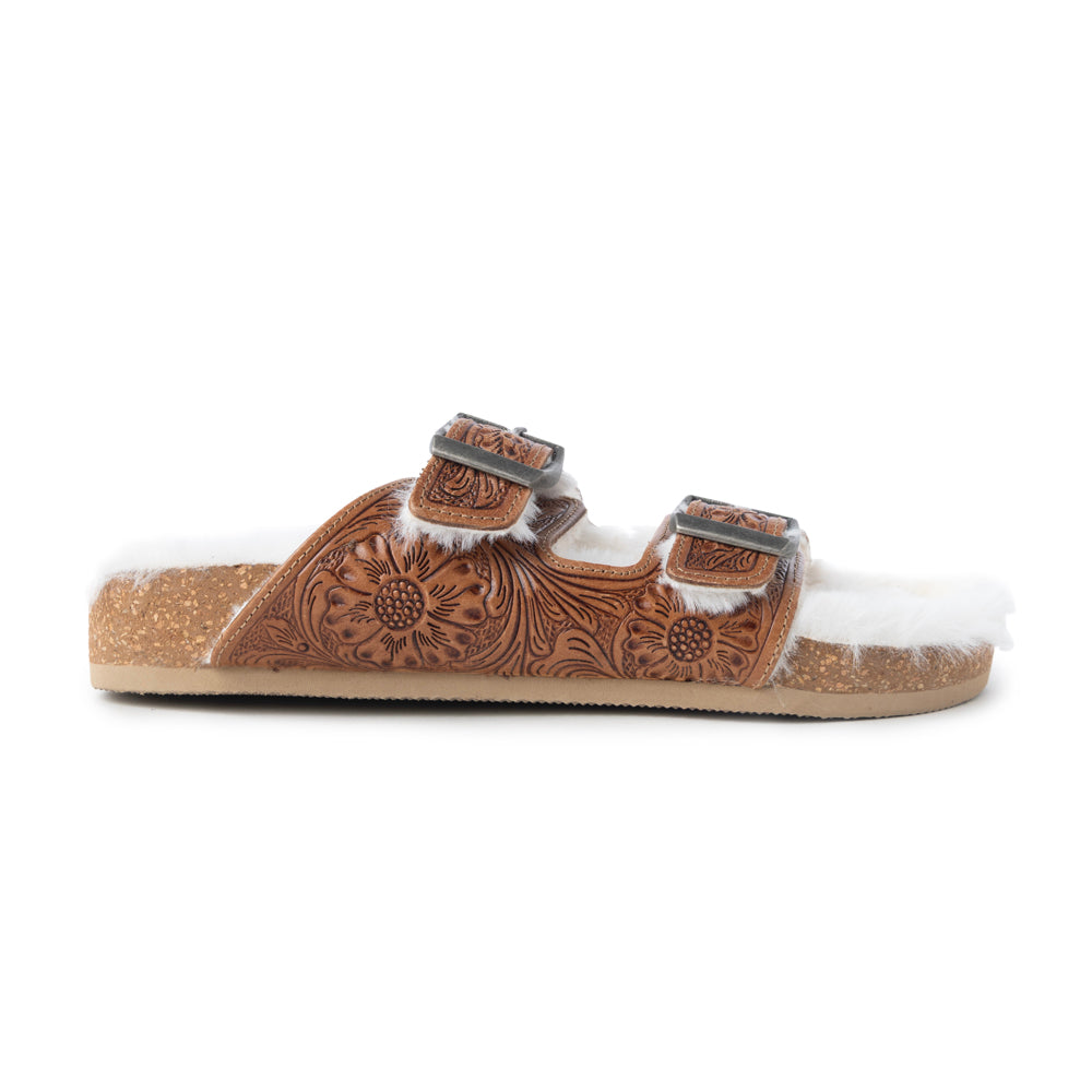 Sandales en cuir confortables Prairie Winds, avec fourrure et gravures artisanales