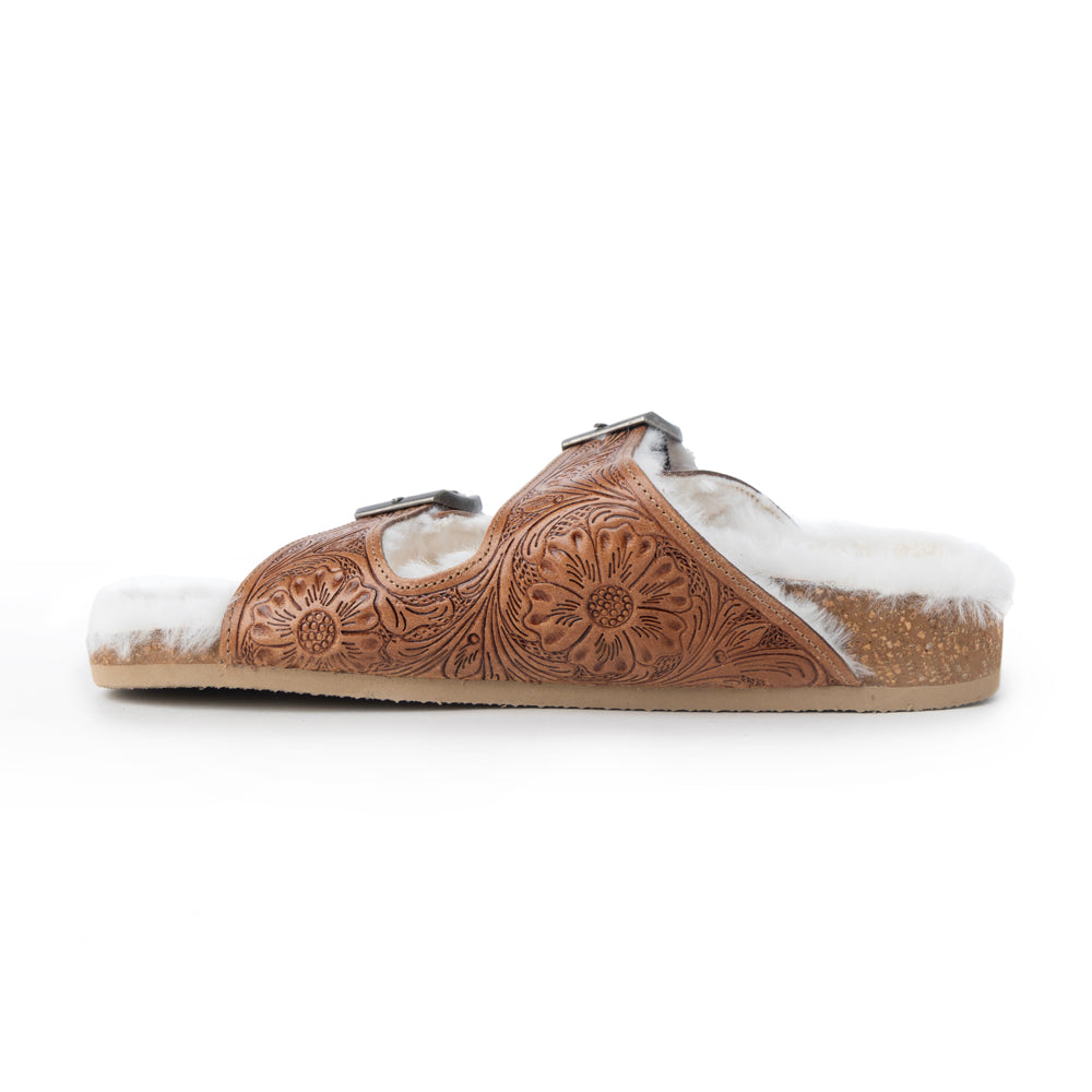 Sandales en cuir confortables Prairie Winds, avec fourrure et gravures artisanales