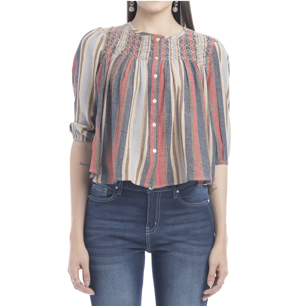 Haut boutonné rayé Heather