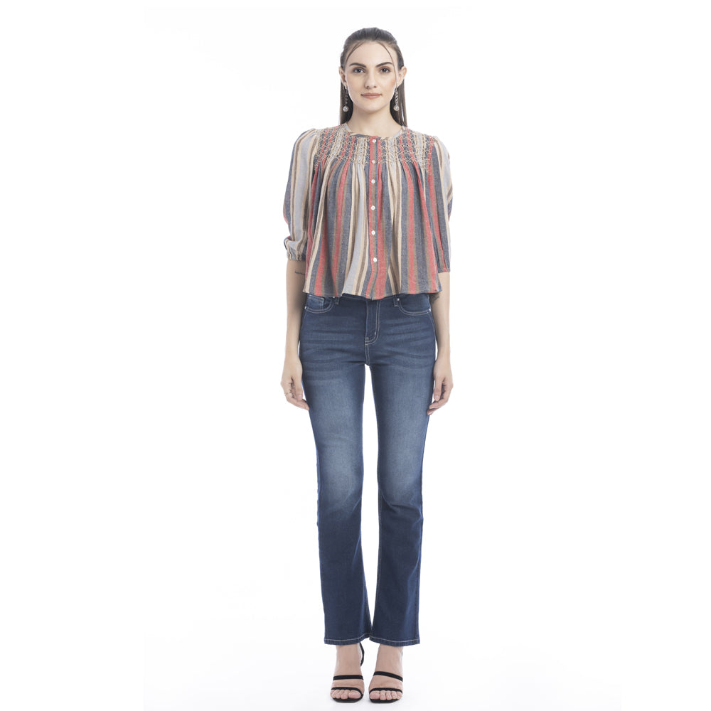 Haut boutonné rayé Heather