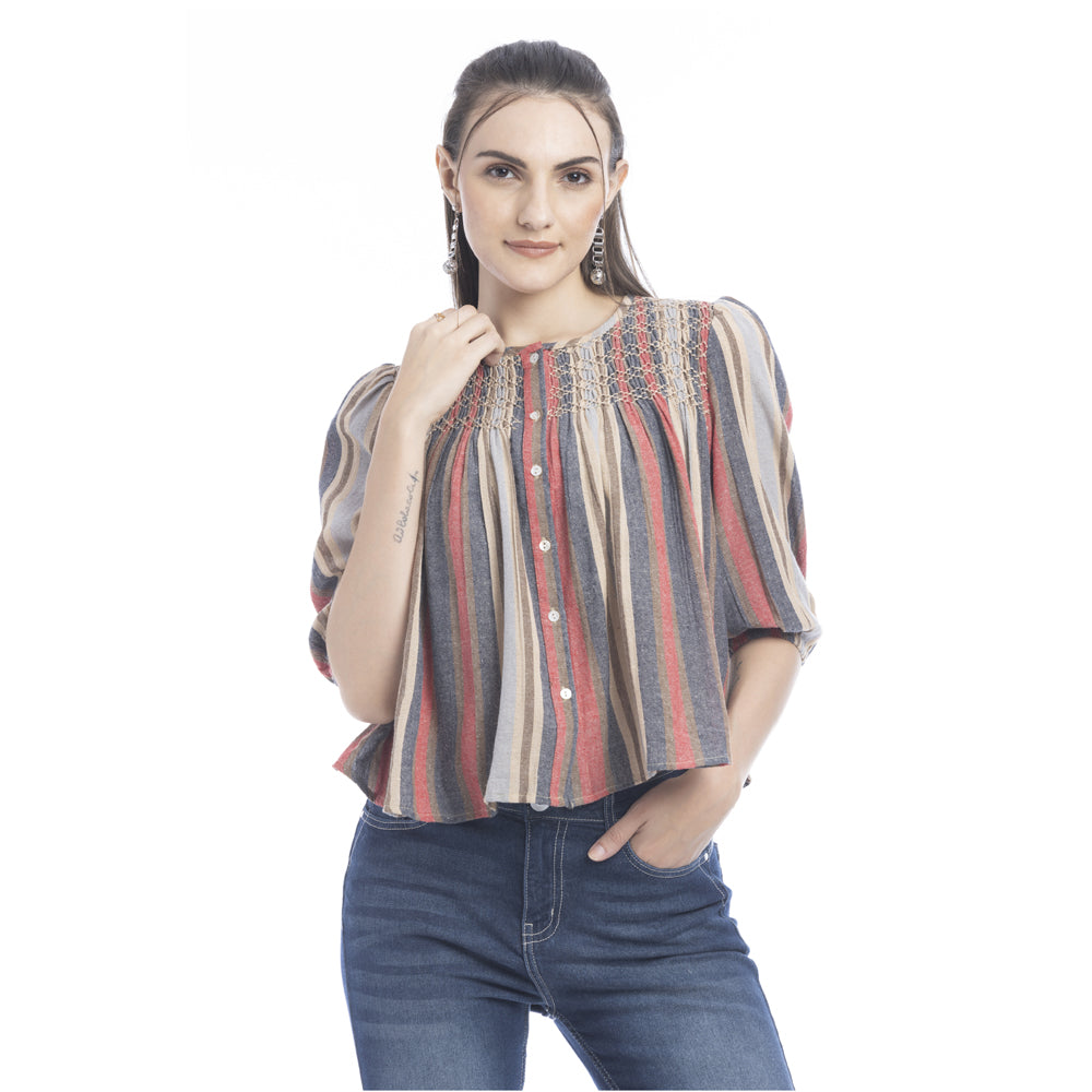 Haut boutonné rayé Heather