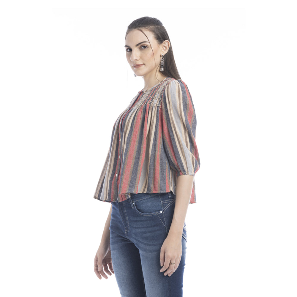 Haut boutonné rayé Heather