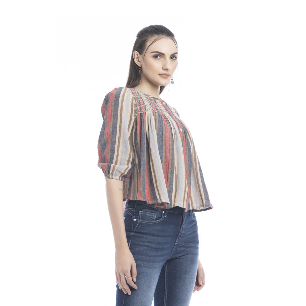 Haut boutonné rayé Heather