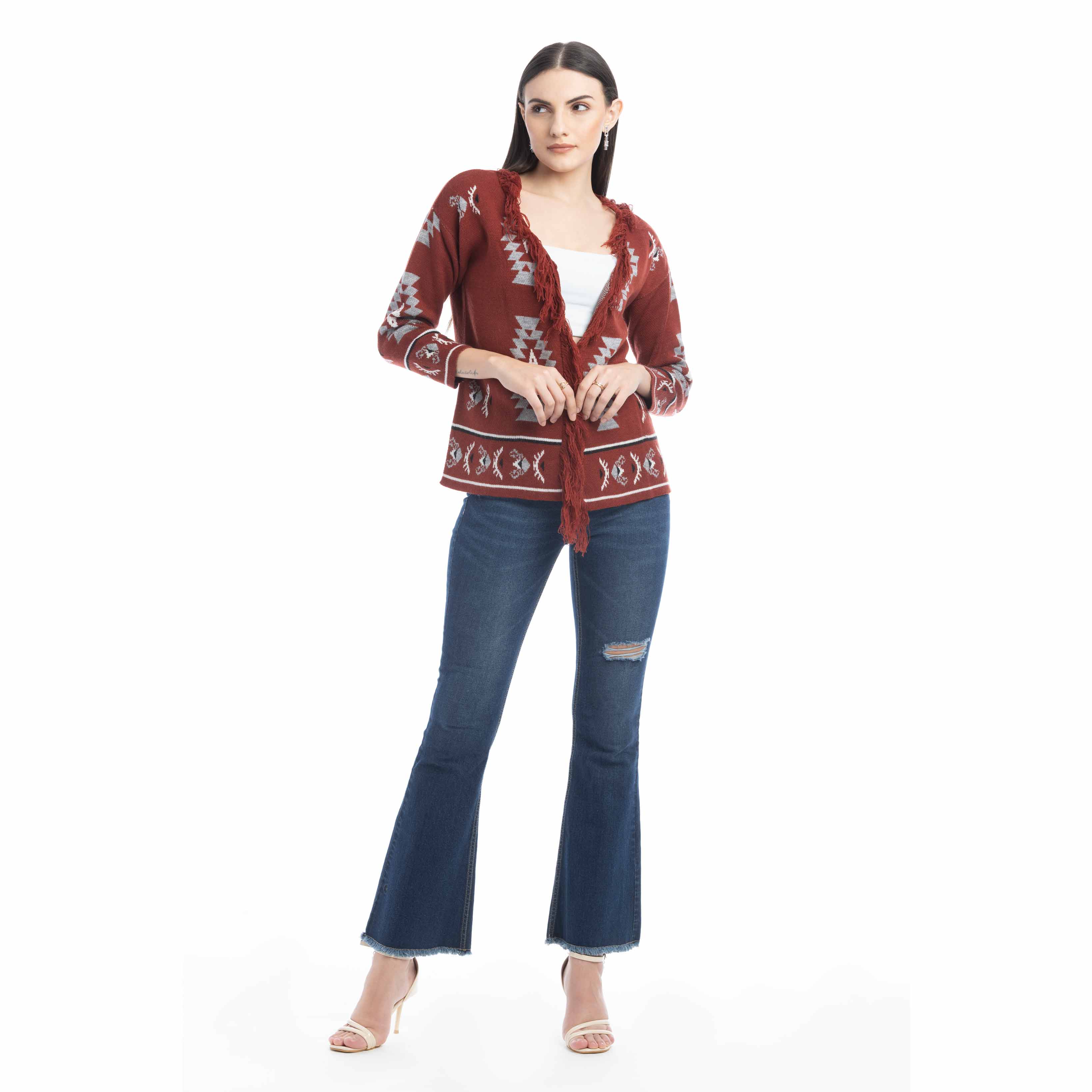 Cardigan frangé motif Savannah Ophelia