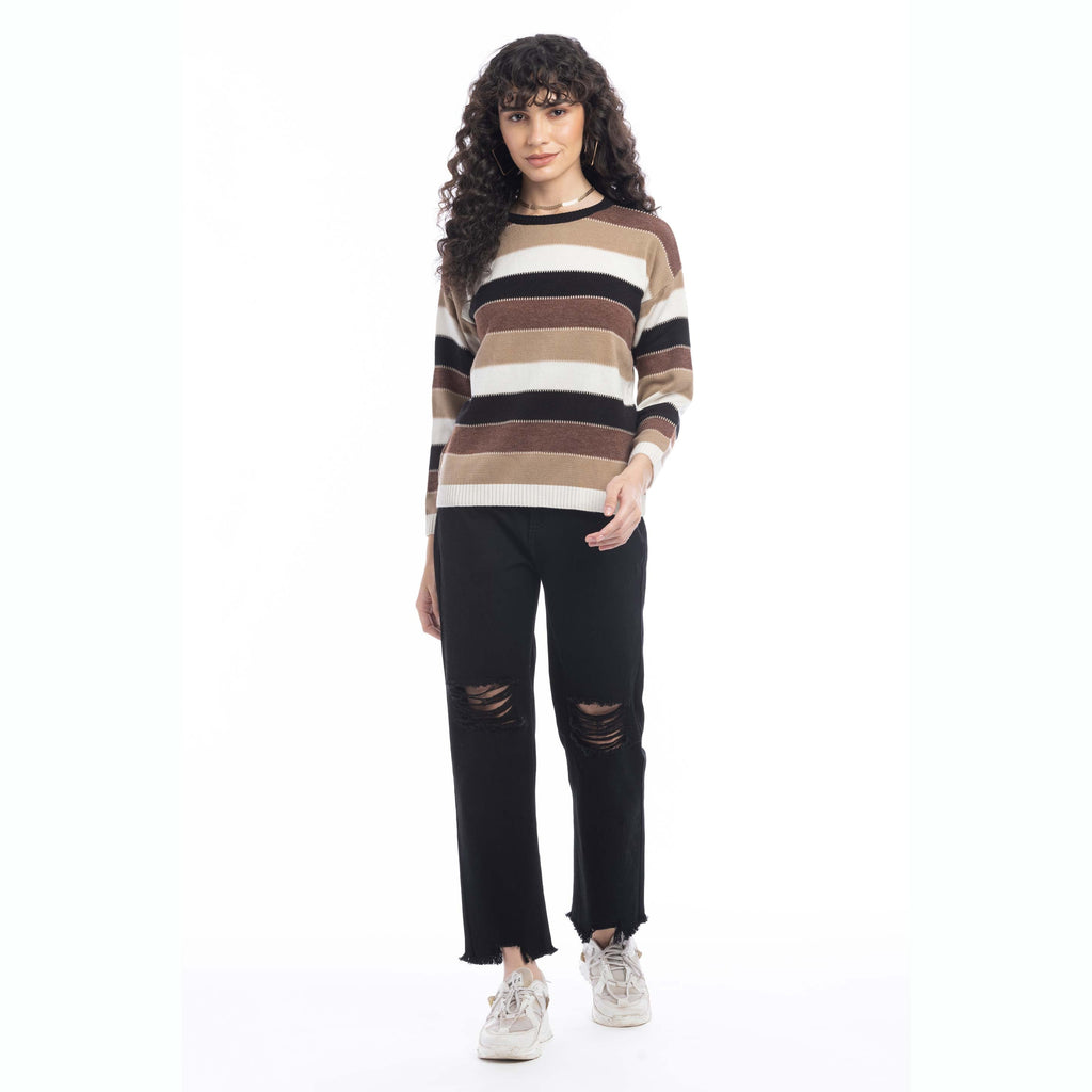 Pull Raelyn à rayures mocca