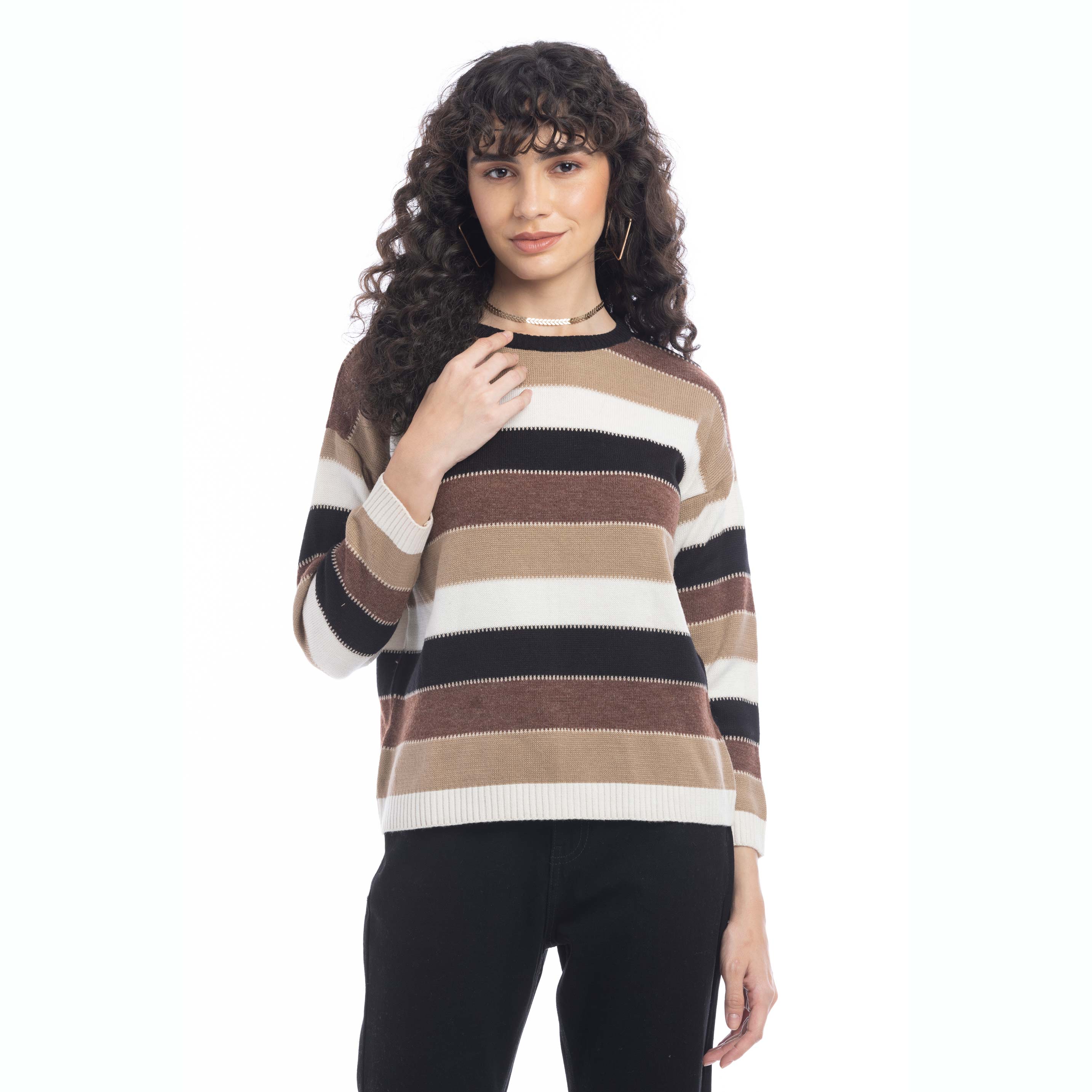 Pull Raelyn à rayures mocca