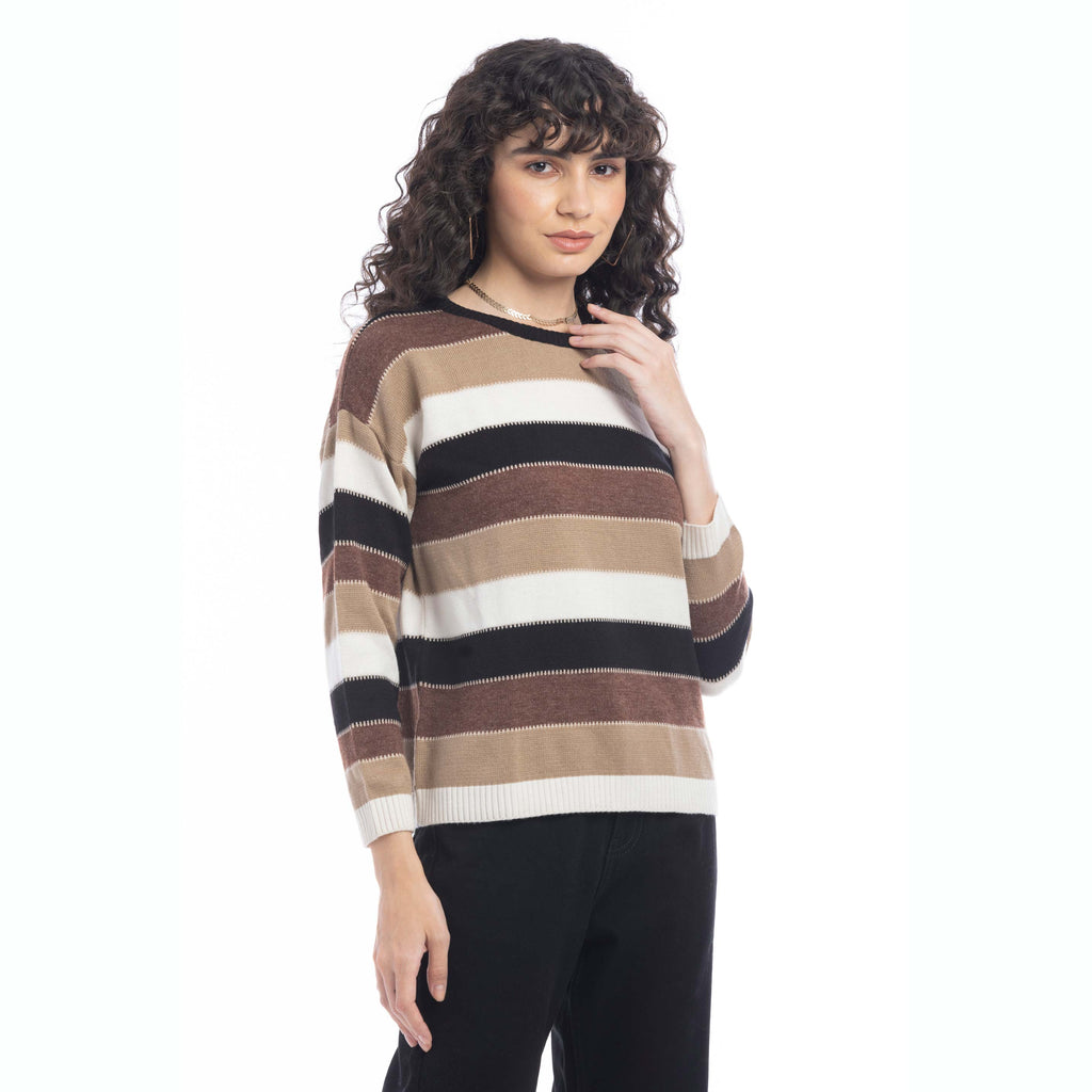 Pull Raelyn à rayures mocca