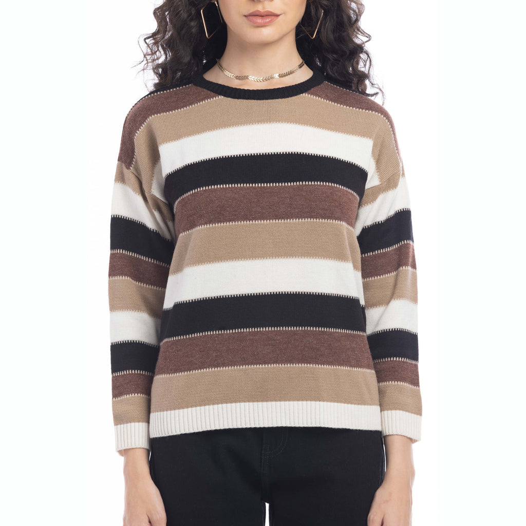 Pull Raelyn à rayures mocca