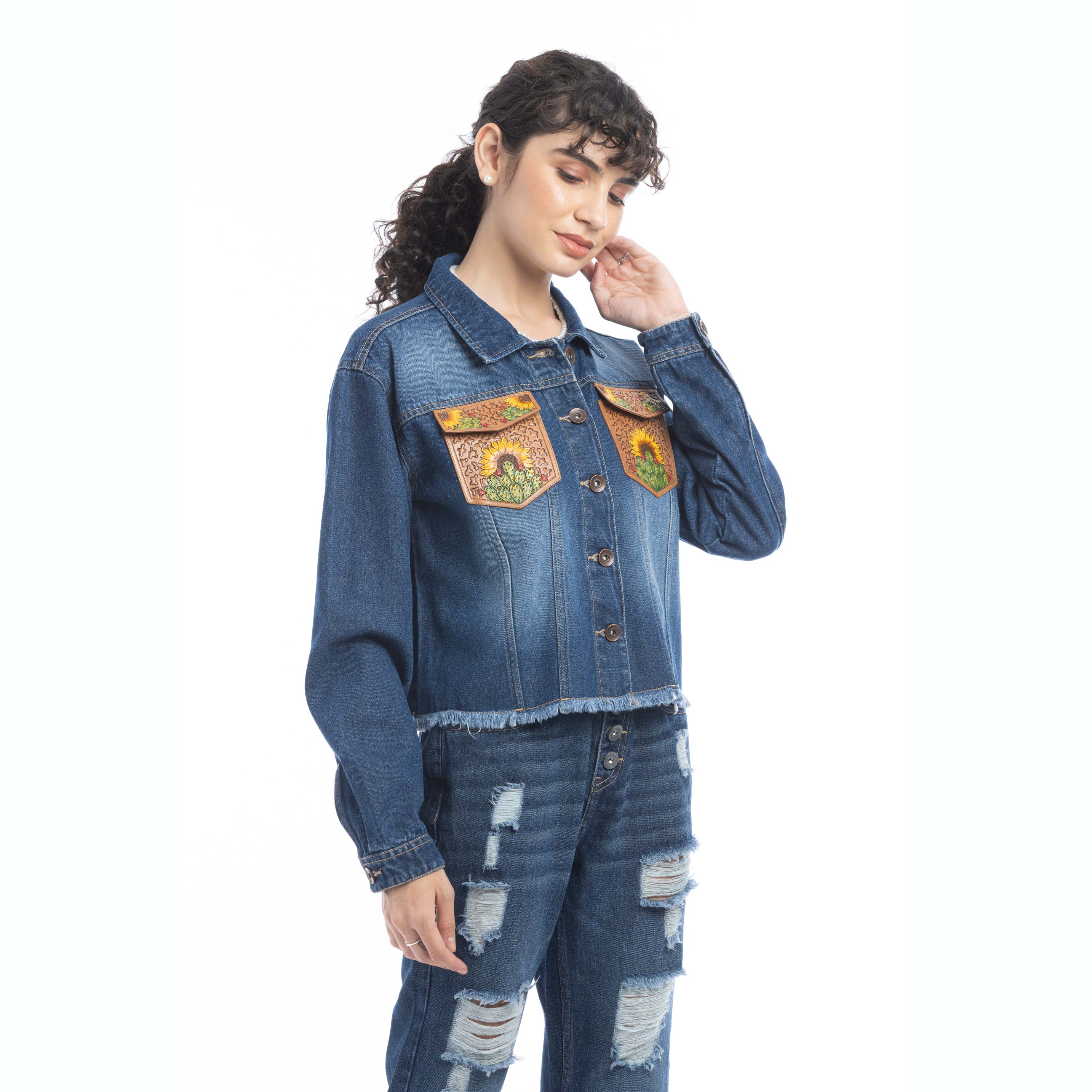 Veste en jean Azalea Prairie Cactus avec détails