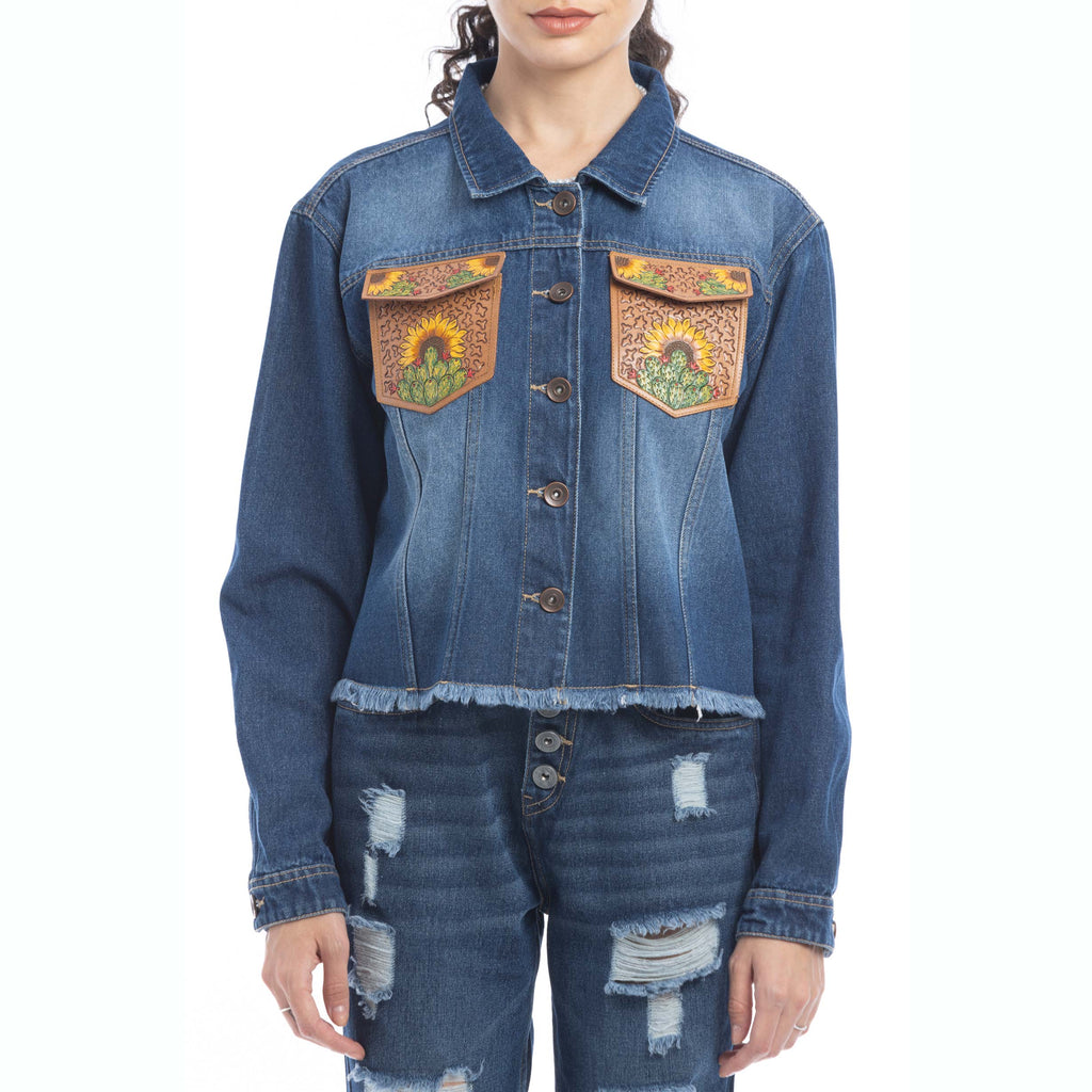 Veste en jean Azalea Prairie Cactus avec détails