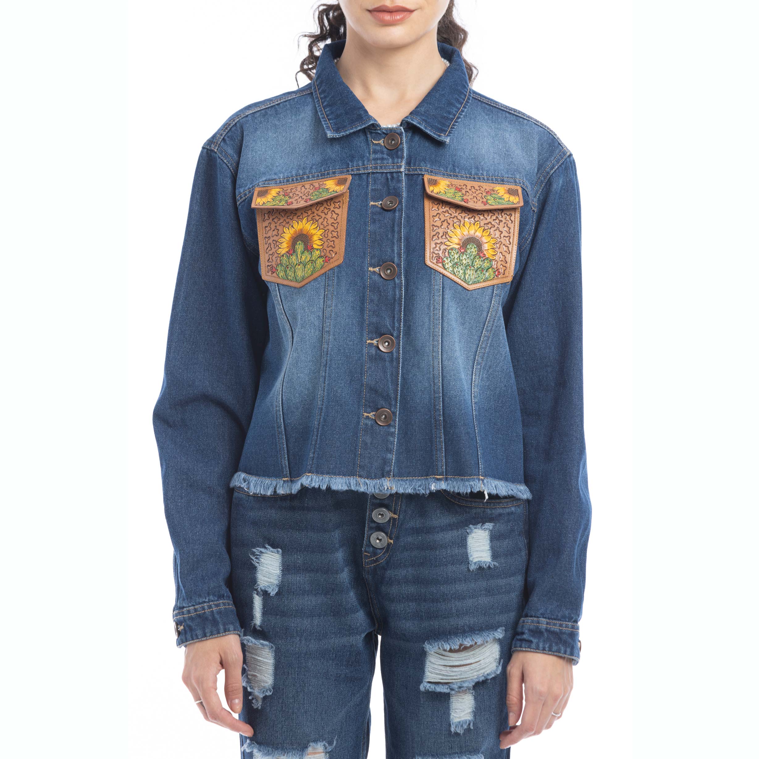 Veste en jean Azalea Prairie Cactus avec détails