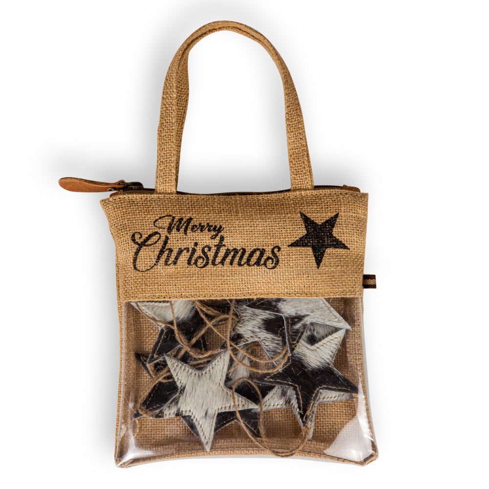 Ensemble d'ornements en étoile de Noël en cuir de vachette noir