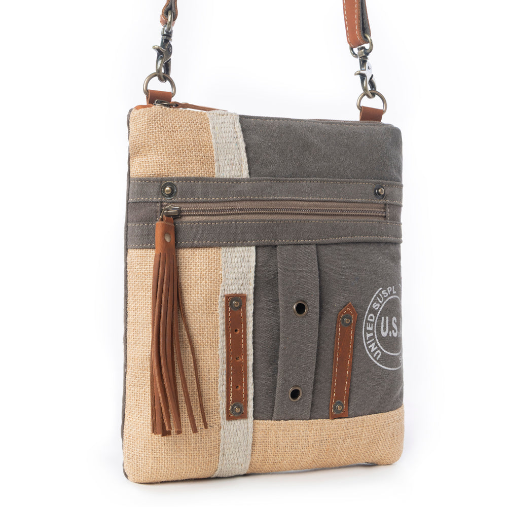 Sac bandoulière en toile avec écusson USA