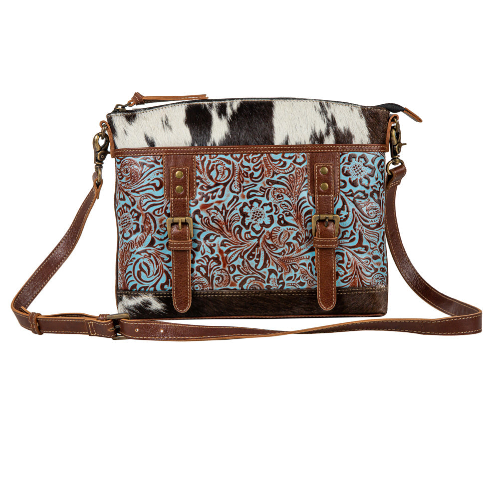 Sac Clara Mae en toile accentuée de cuir gravé et de poil sur cuir