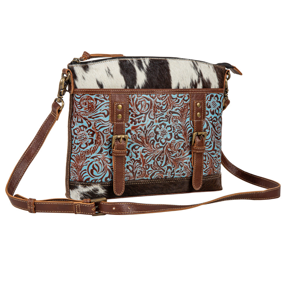 Sac Clara Mae en toile accentuée de cuir gravé et de poil sur cuir