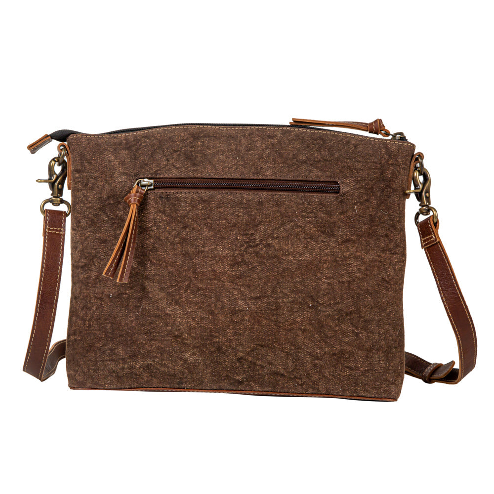 Sac Clara Mae en toile accentuée de cuir gravé et de poil sur cuir