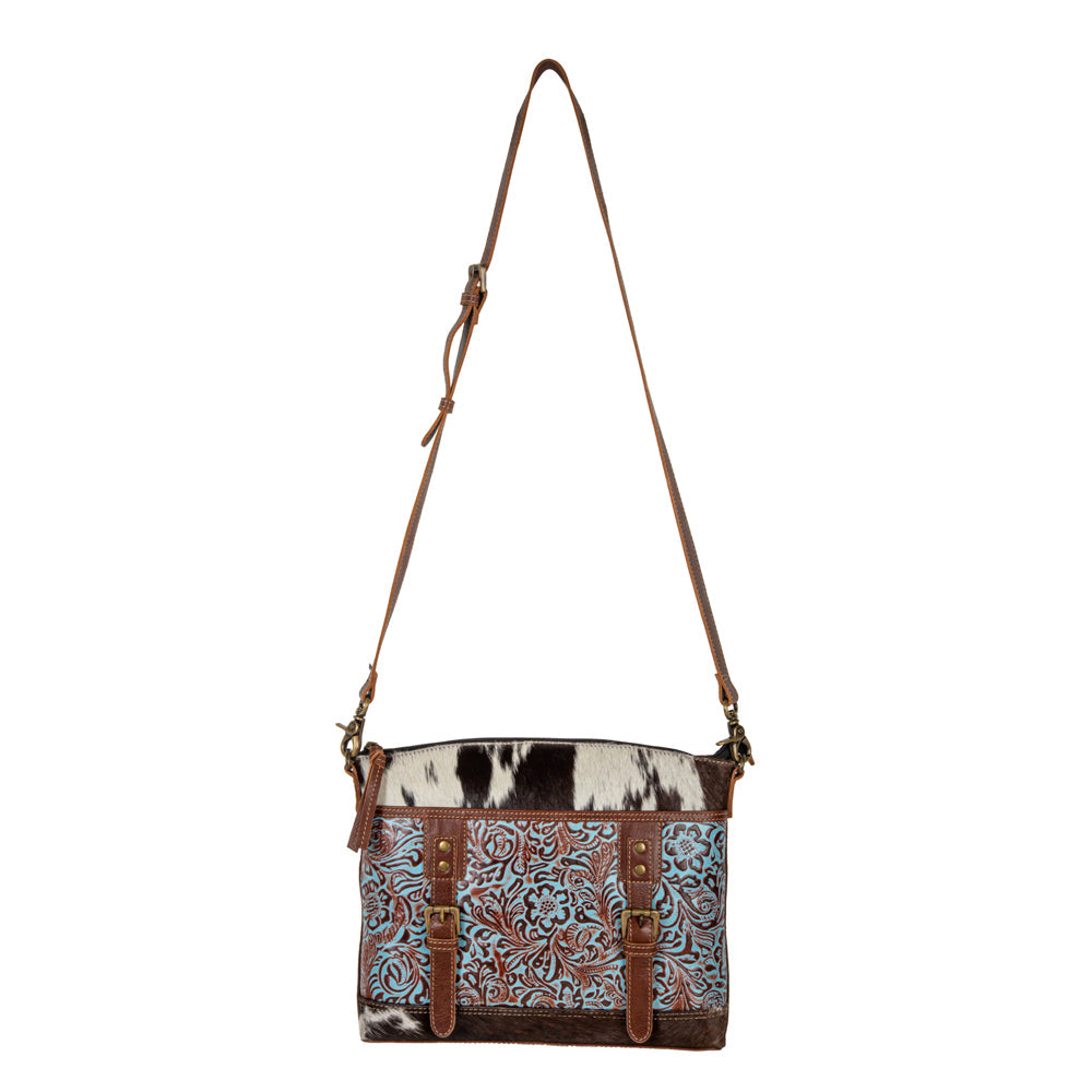 Sac Clara Mae en toile accentuée de cuir gravé et de poil sur cuir