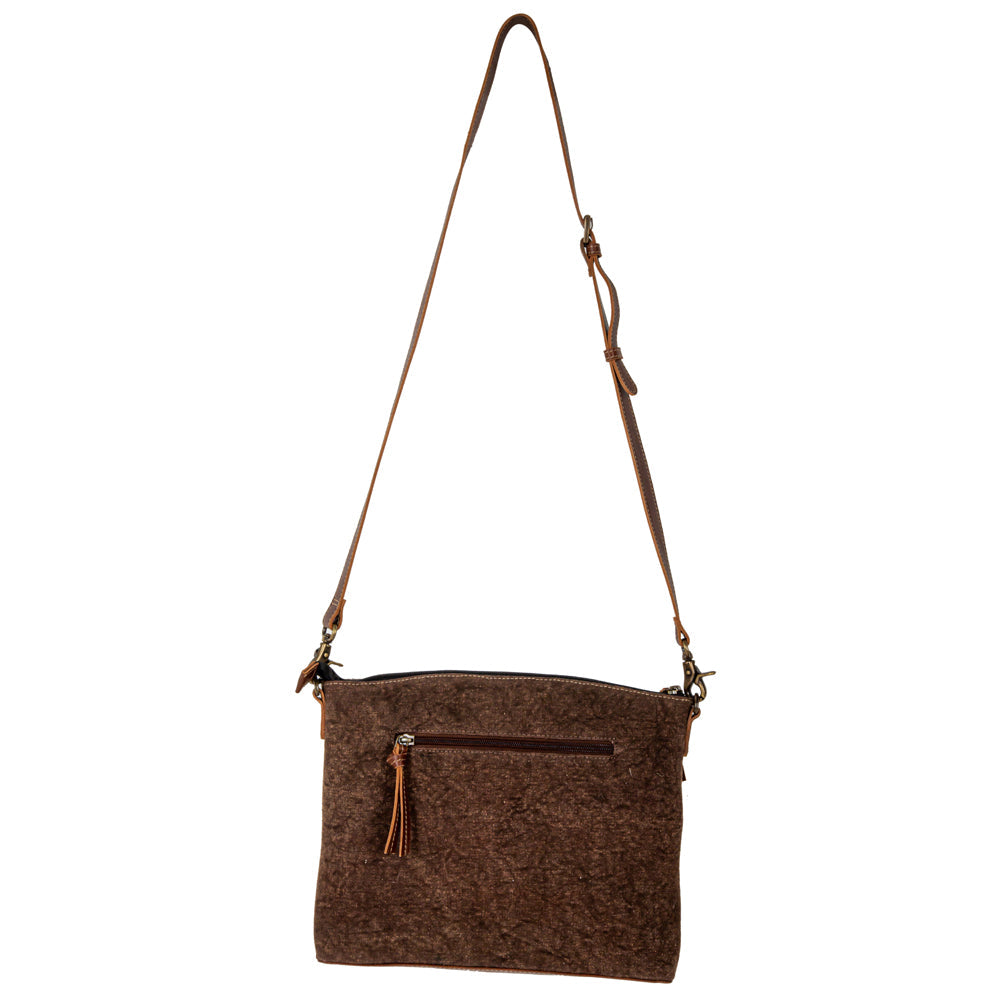 Sac Clara Mae en toile accentuée de cuir gravé et de poil sur cuir
