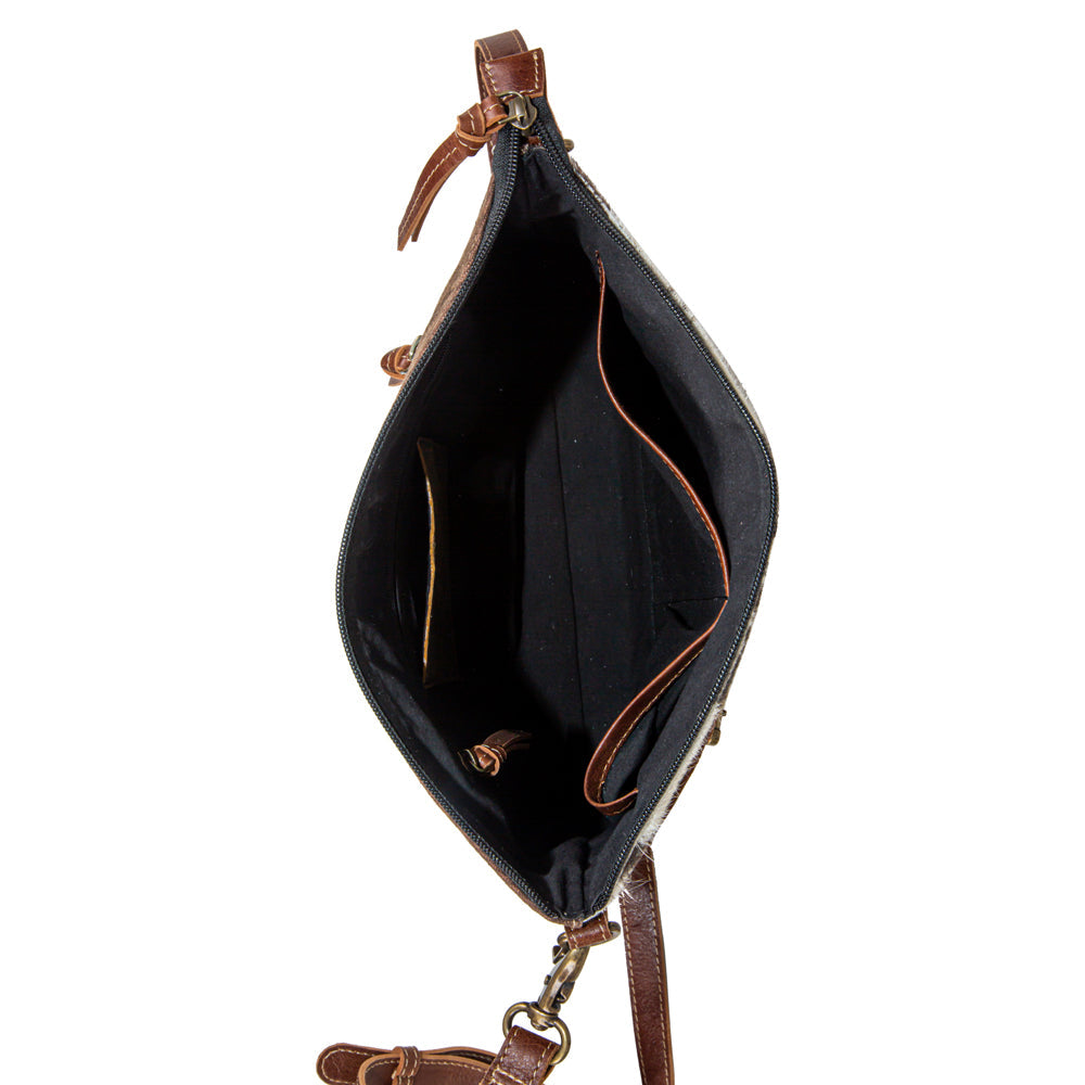 Sac Clara Mae en toile accentuée de cuir gravé et de poil sur cuir