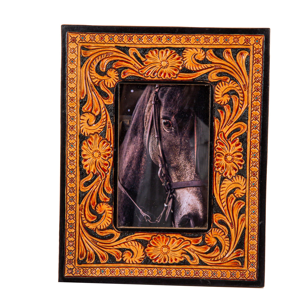 Cadre photo en cuir repoussé style western classique