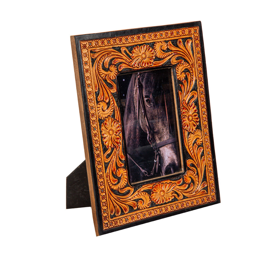 Cadre photo en cuir repoussé style western classique