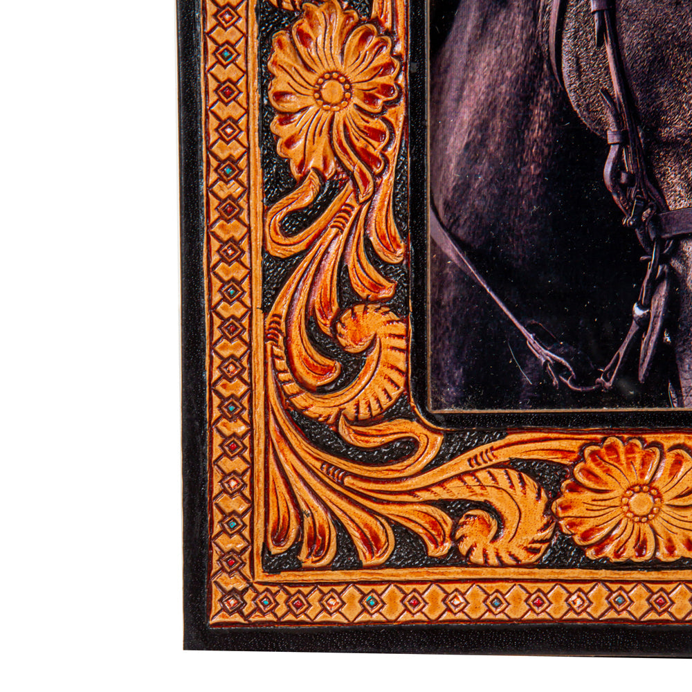 Cadre photo en cuir repoussé style western classique