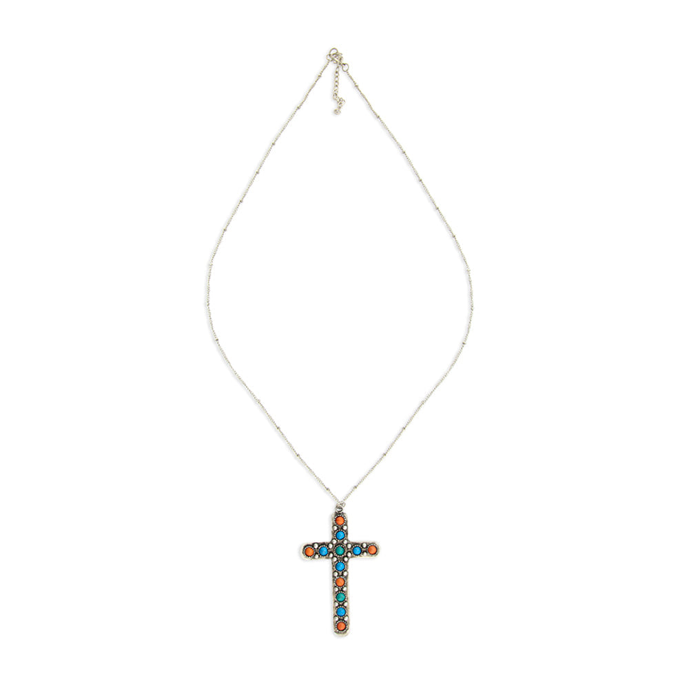 Collier croix en pierres perlées