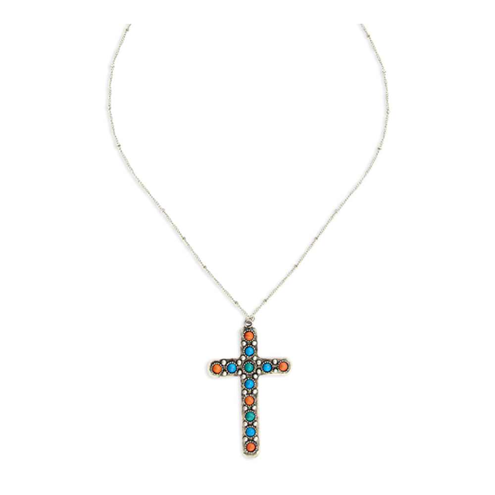 Collier croix en pierres perlées