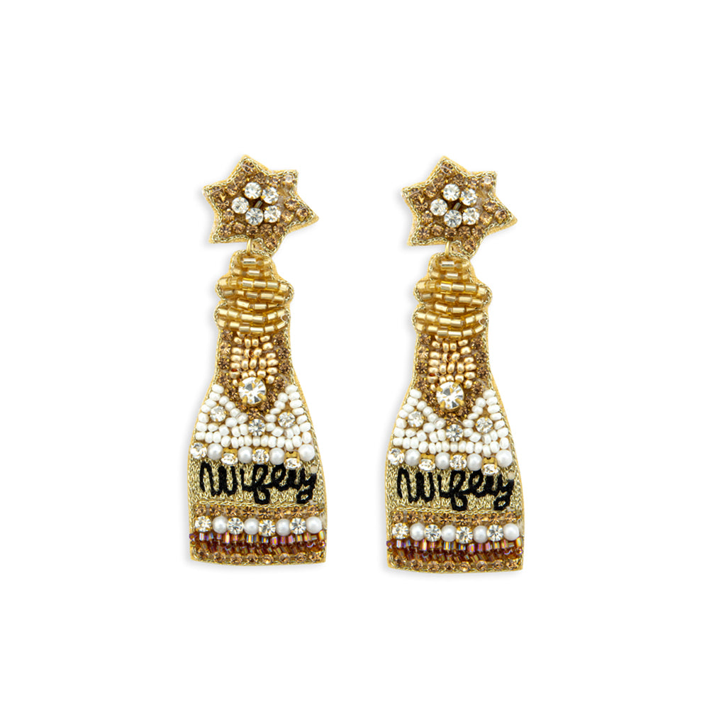 Boucles d'oreilles perlées Bouteille de vin "Wifey"