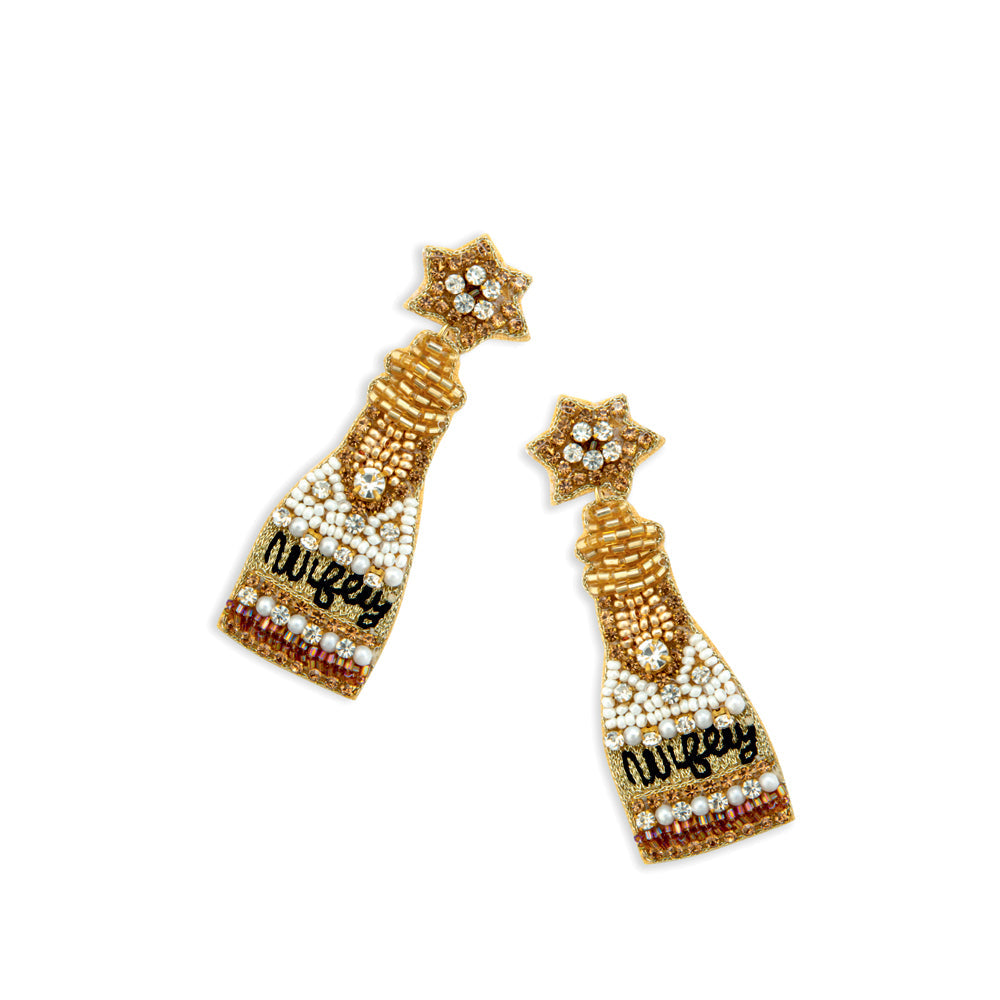 Boucles d'oreilles perlées Bouteille de vin "Wifey"