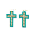 Boucles d'oreilles pendantes croix perlées sarcelle