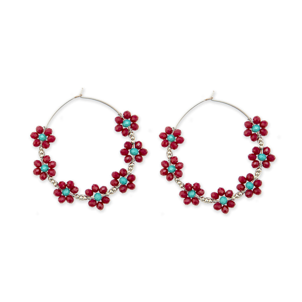 Boucles d'oreilles créoles avec pierres précieuses « Cercle de fleurs »