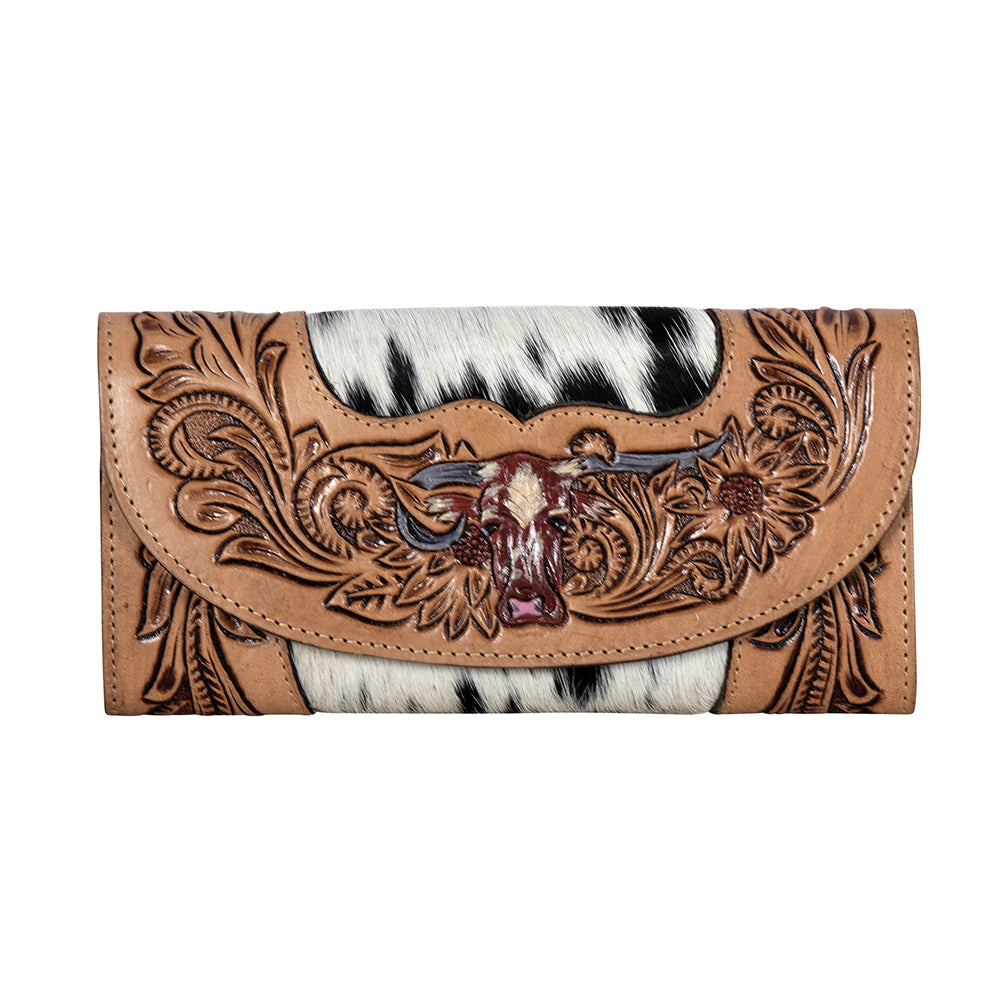 Portefeuille pochette Moonflower Falls en cuir repoussé main