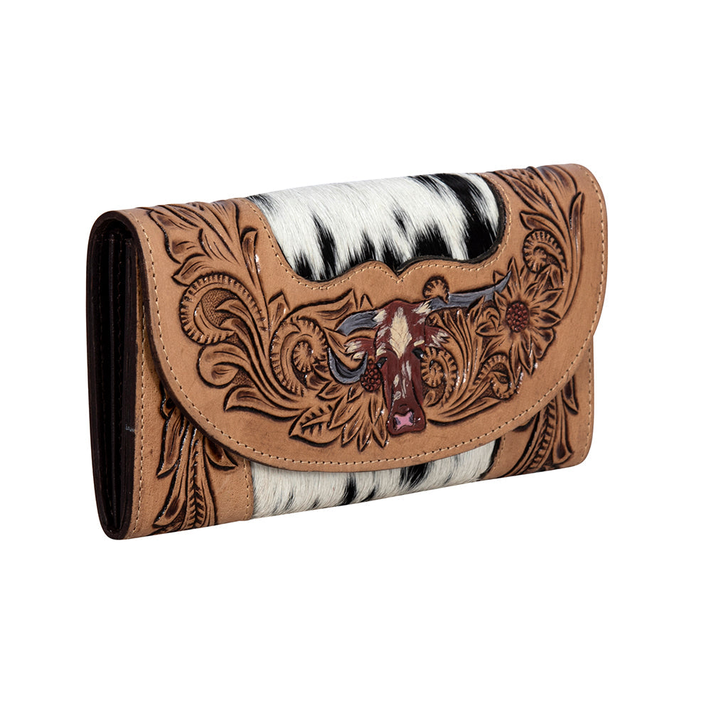 Portefeuille pochette Moonflower Falls en cuir repoussé main